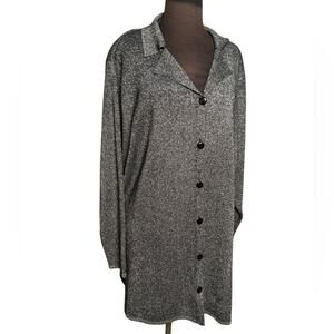 Susan Graver Metallic Silver Black Stretch Knit Cardigan Shirt Womens Size 1X